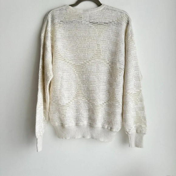 White Crew Neck Sweater with Ribbed Cuffs - Picture 4 of 8